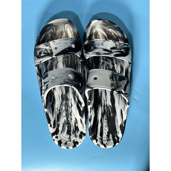 CROCS Classic Marbled Sandal Slide Tie Dye Black White Double Strap M13 NEW - Picture 1 of 5